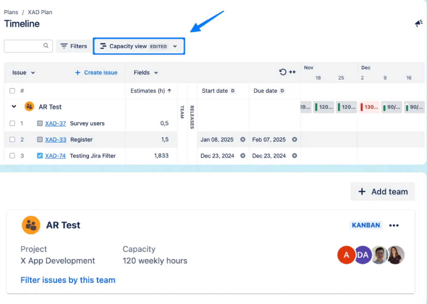 Capacity view in Advanced Roadmaps (Jira Plans)