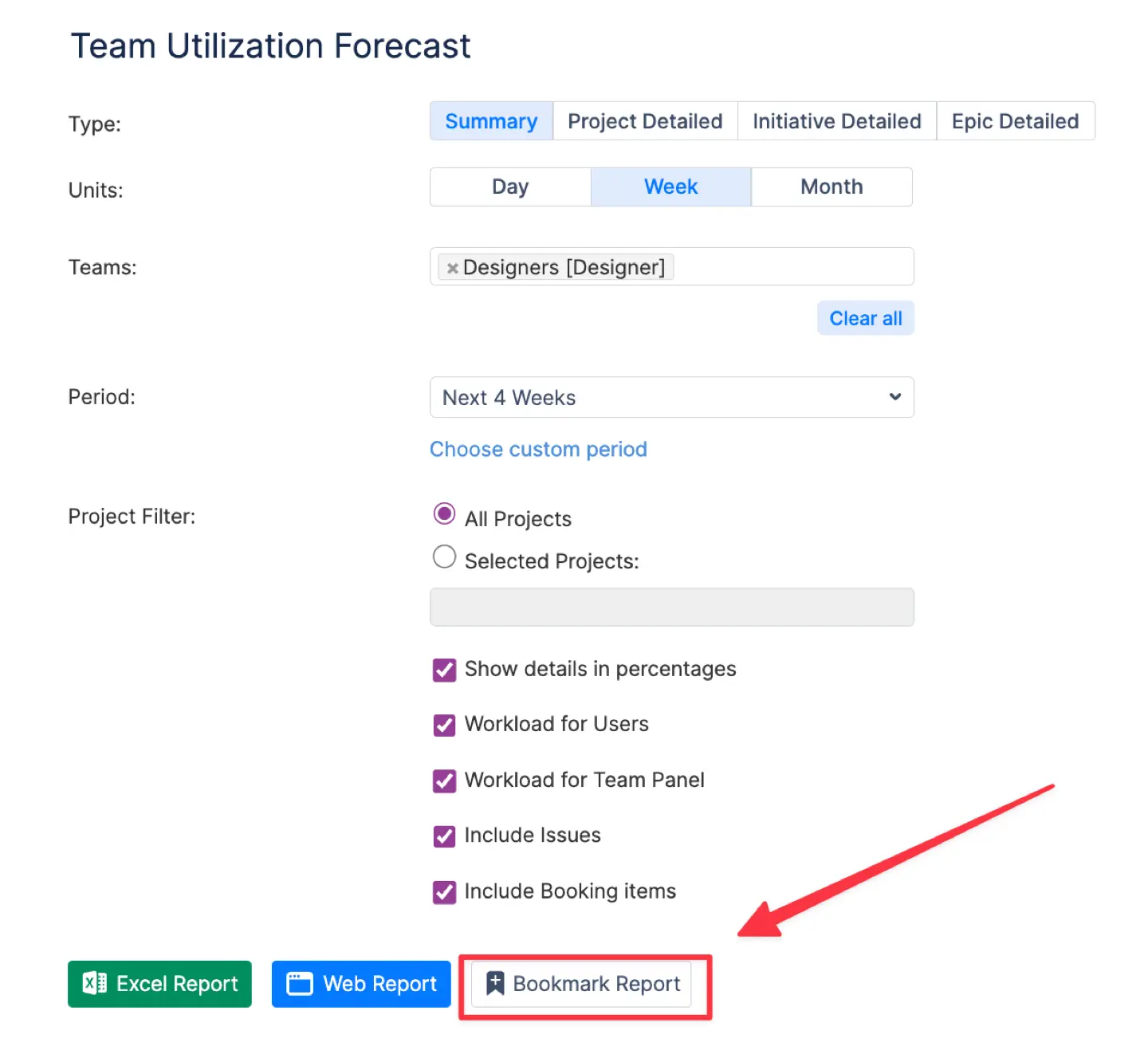 How to bookmark report settings for future