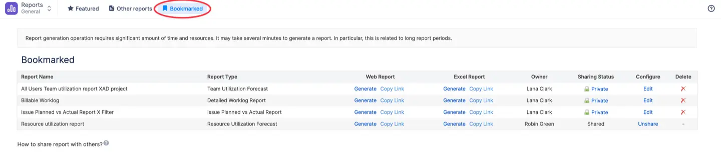 ActivityTimeline’s bookmarked reports