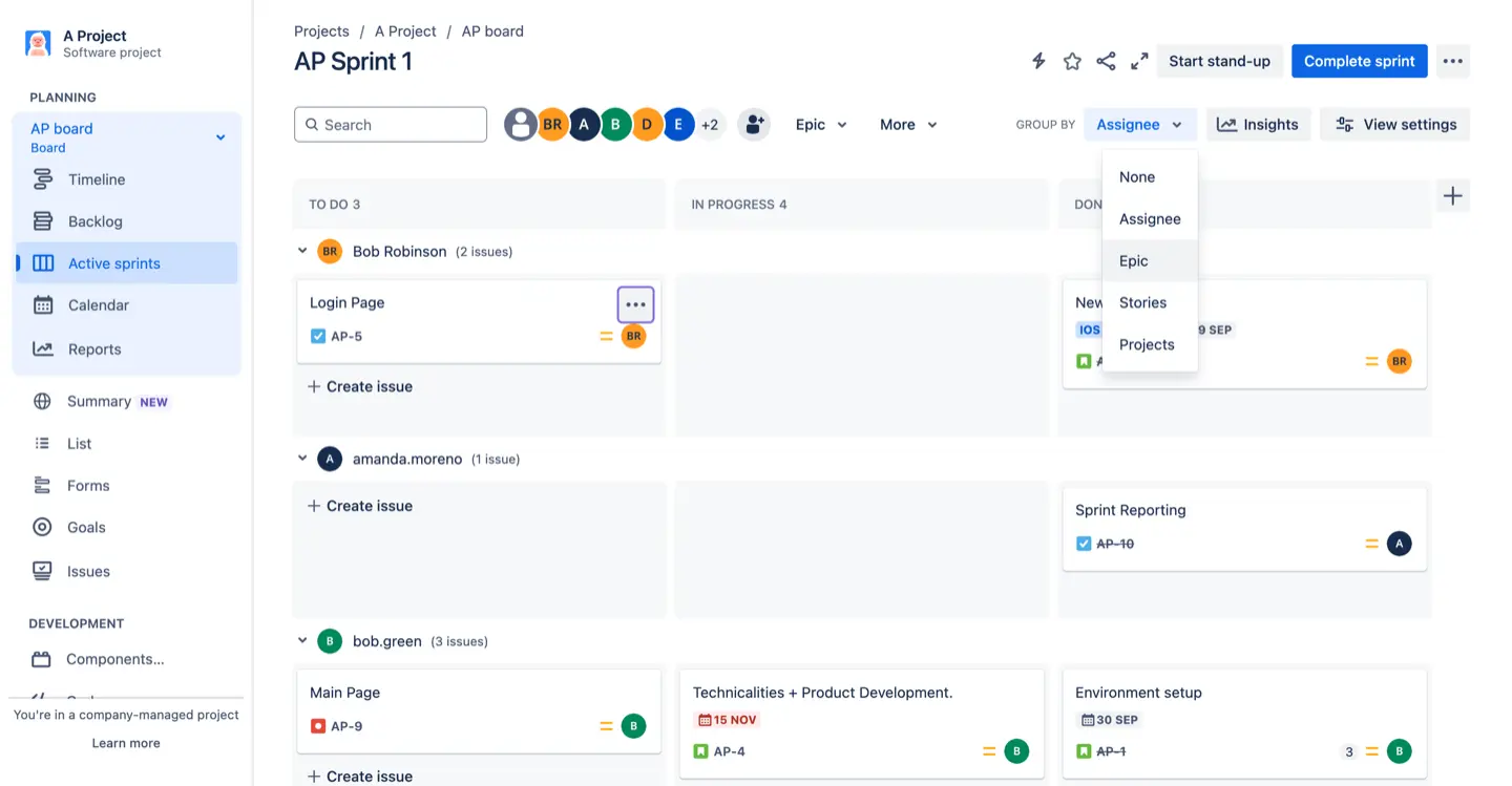 Jira board with swimlanes on assignee | ActivityTimeline Blog