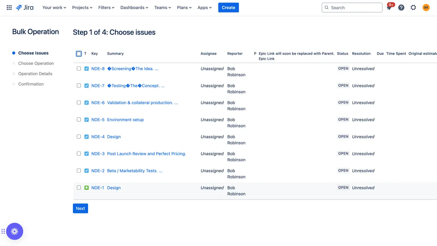 Bulk operation flow in Jira