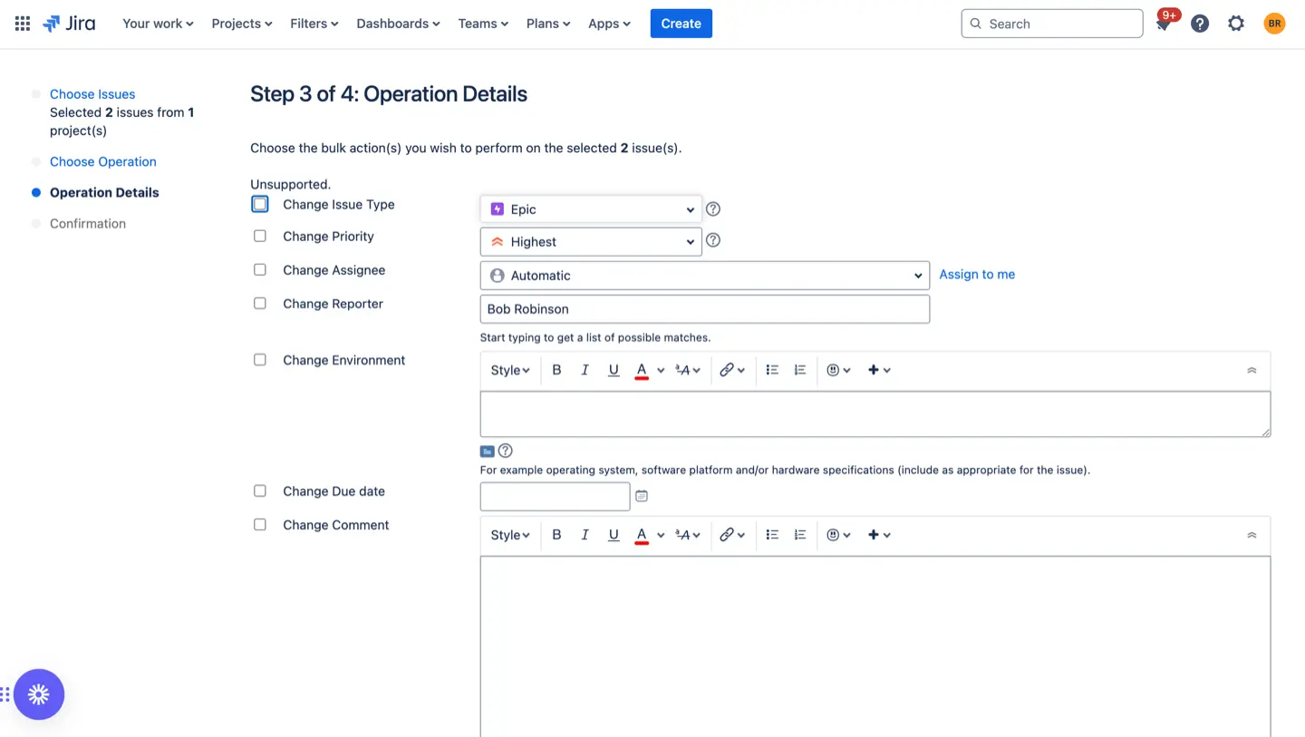 Operation details of bulk update in Jira