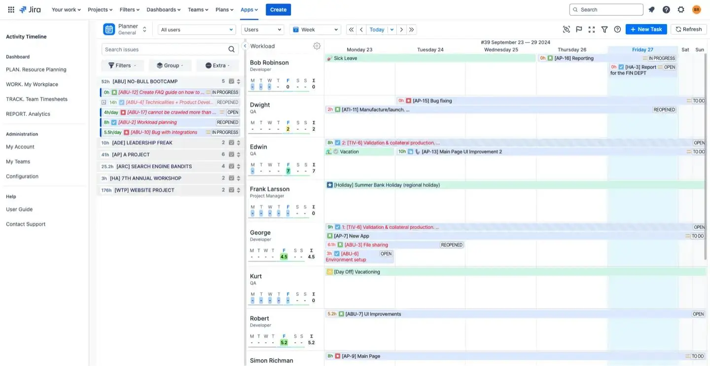 Planner view in ActivityTimeline