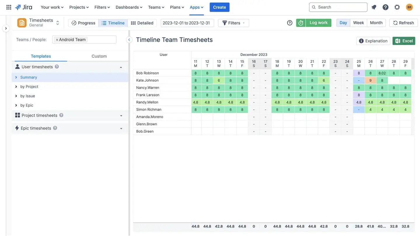 ActivityTimeline Timesheets