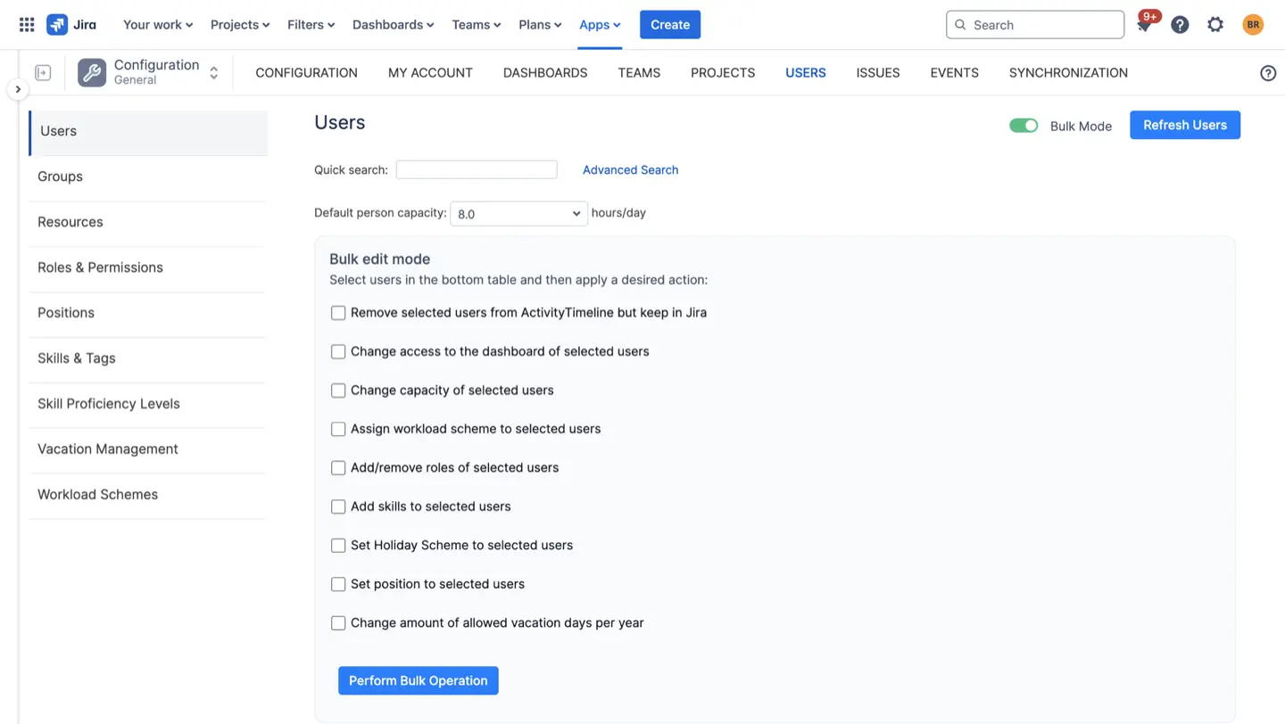 Bulk Mode operations in ActivityTimeline