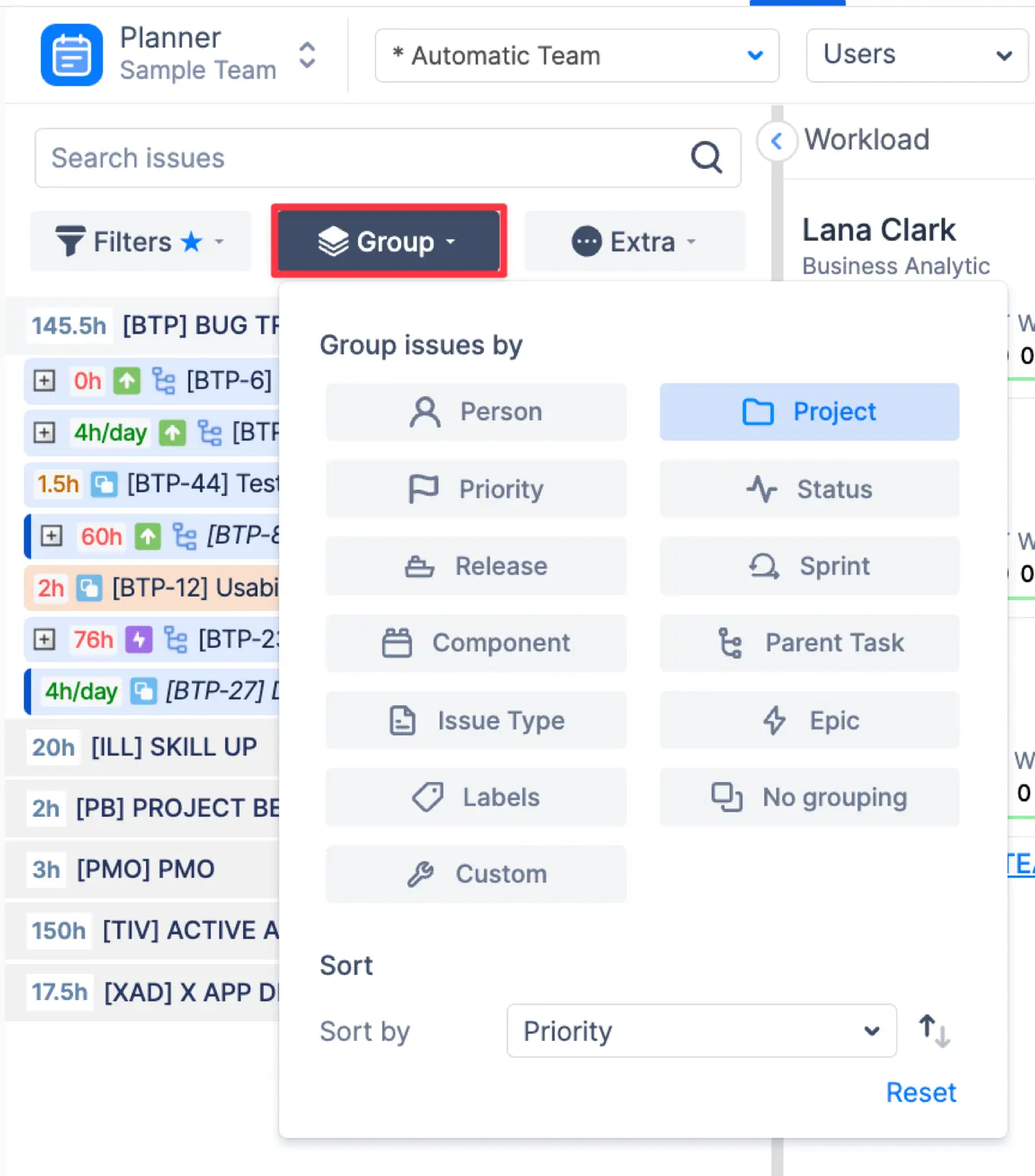 Navigate issue panel by using grouping capabilities