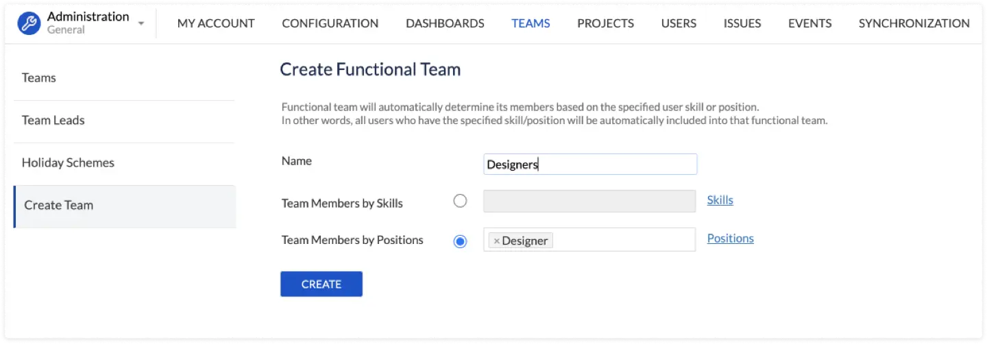 Creating a Functional team in ActivityTimeline