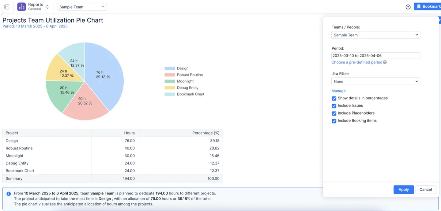 A screenshot of the report's configuration options