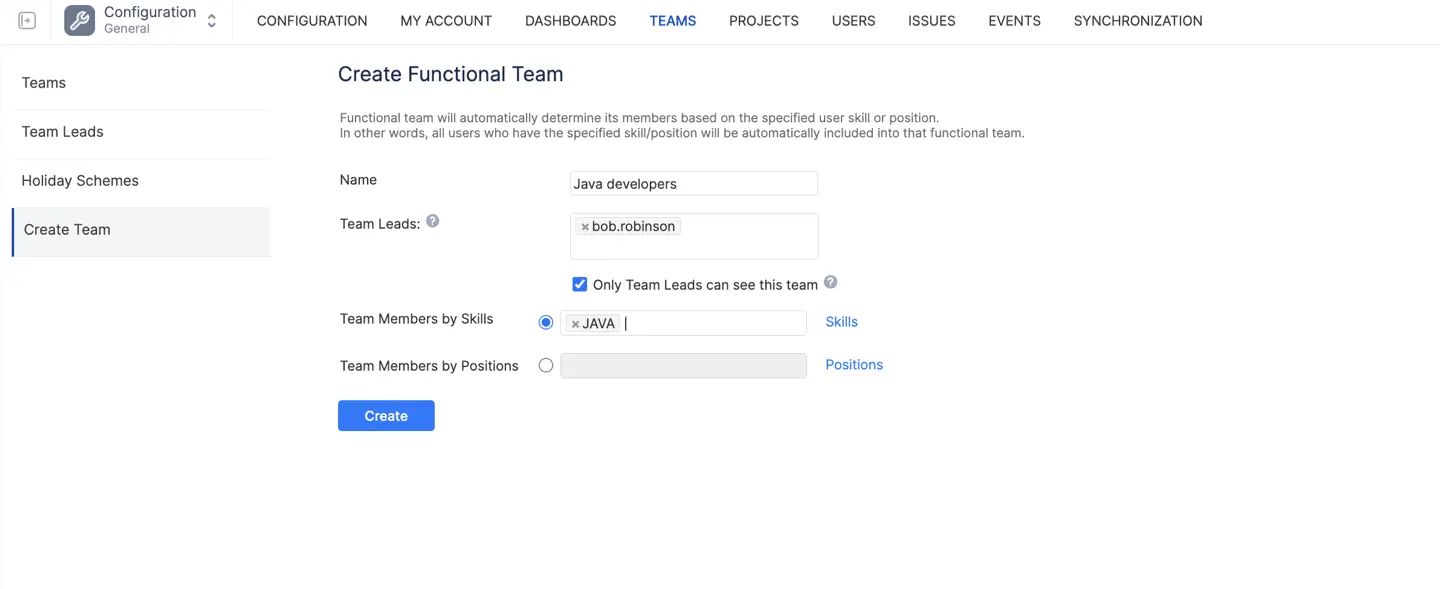 Creating a Functional team in ActivityTimeline