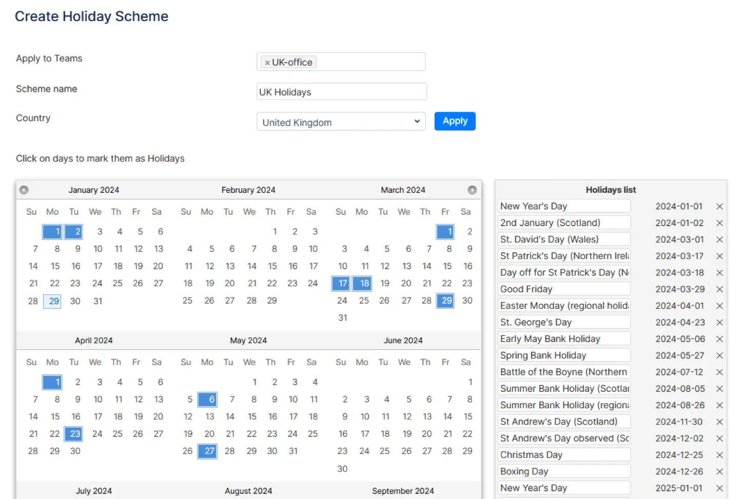 Holiday Schemes in ActivityTimeline