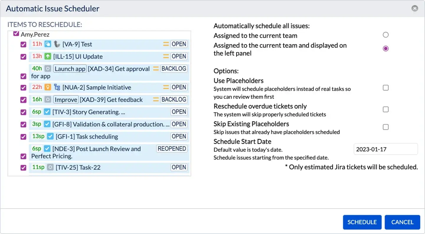 Automatic Issue Scheduler dialog