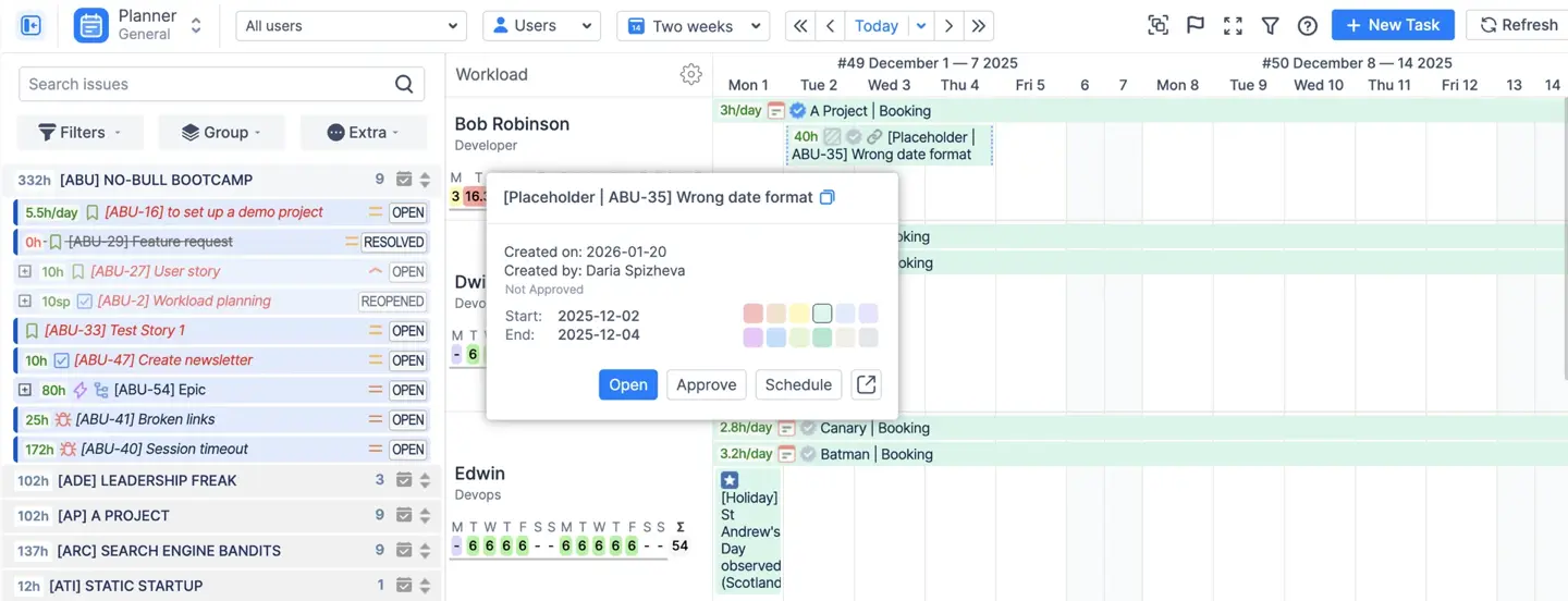 The 'Edit Item' dialog for a Placeholder, highlighting the 'Approve' button that transforms the event into a Jira issue.