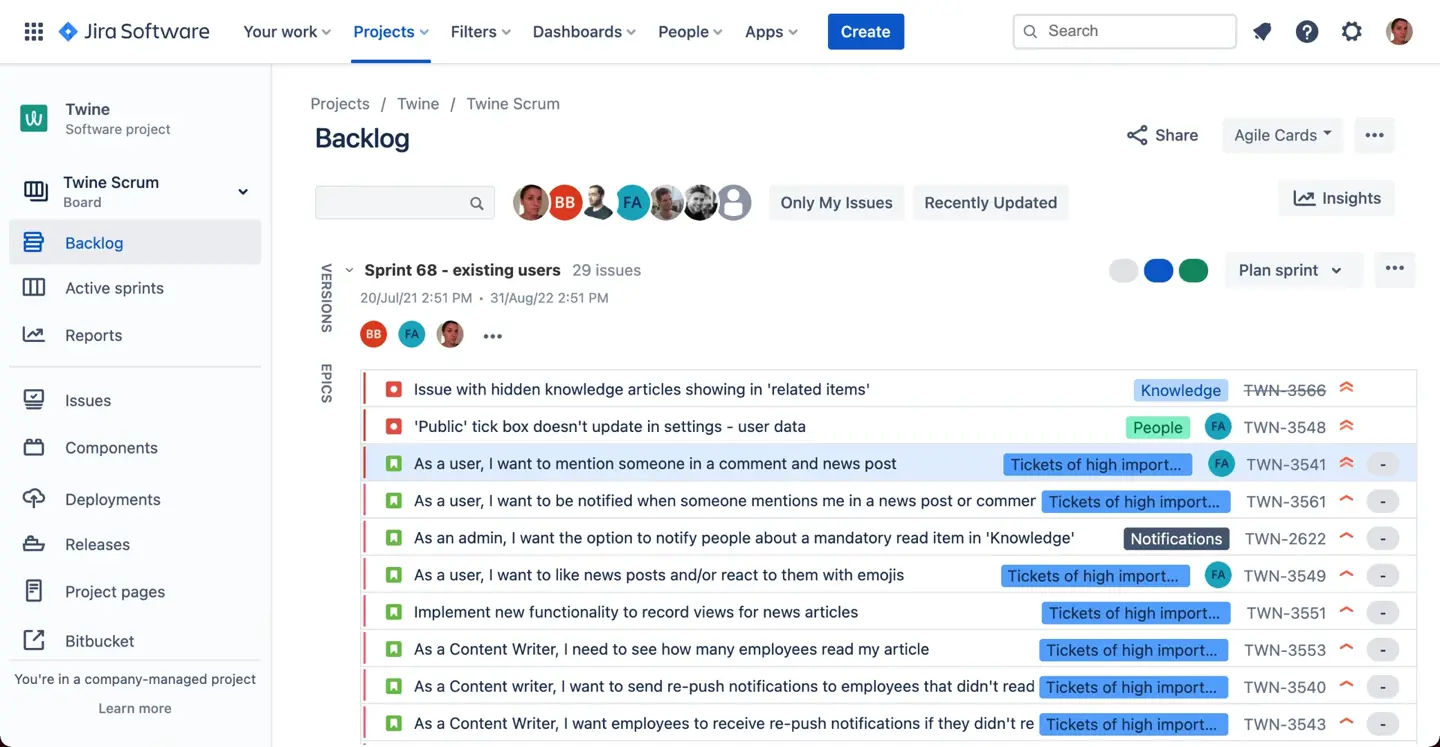 A cluttered Jira backlog