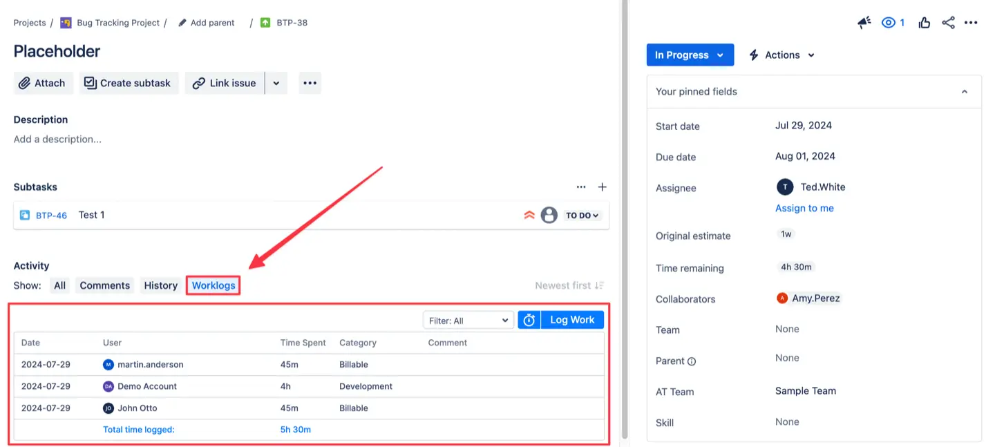 Logging work in ActivityTimeline