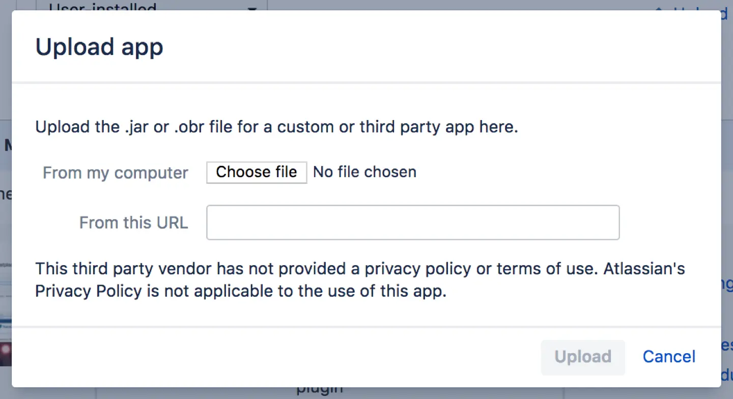 The Upload app dialog