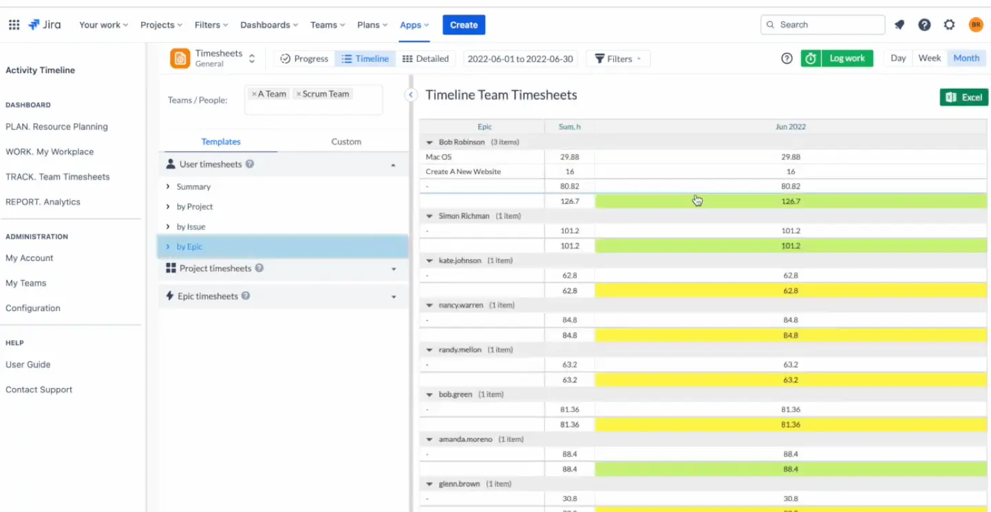 Epic Timesheets in ActivityTimeline