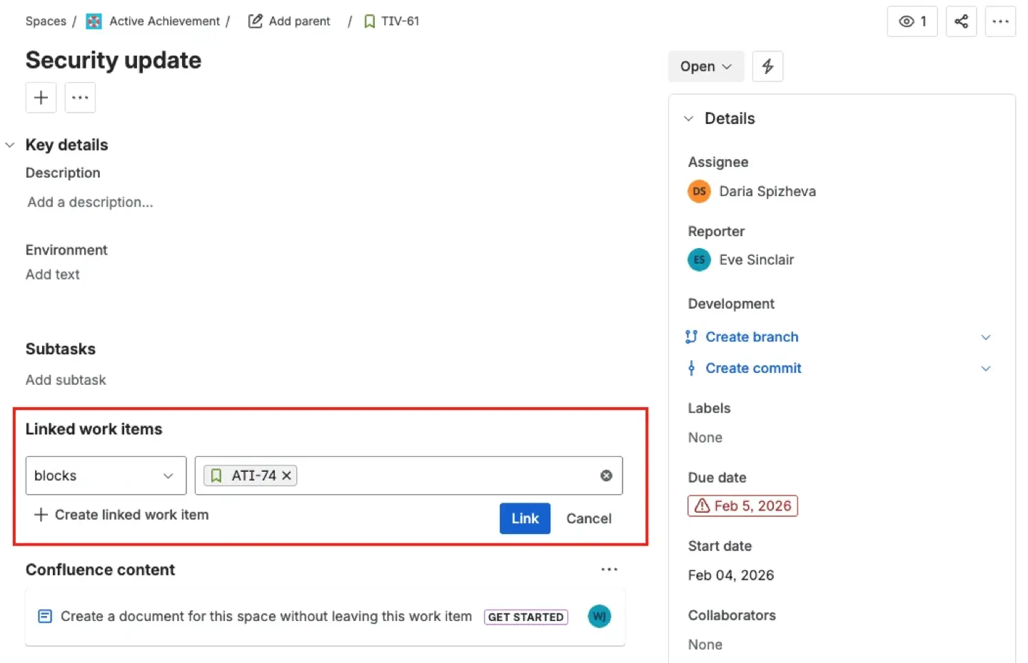 Linking work items in Jira