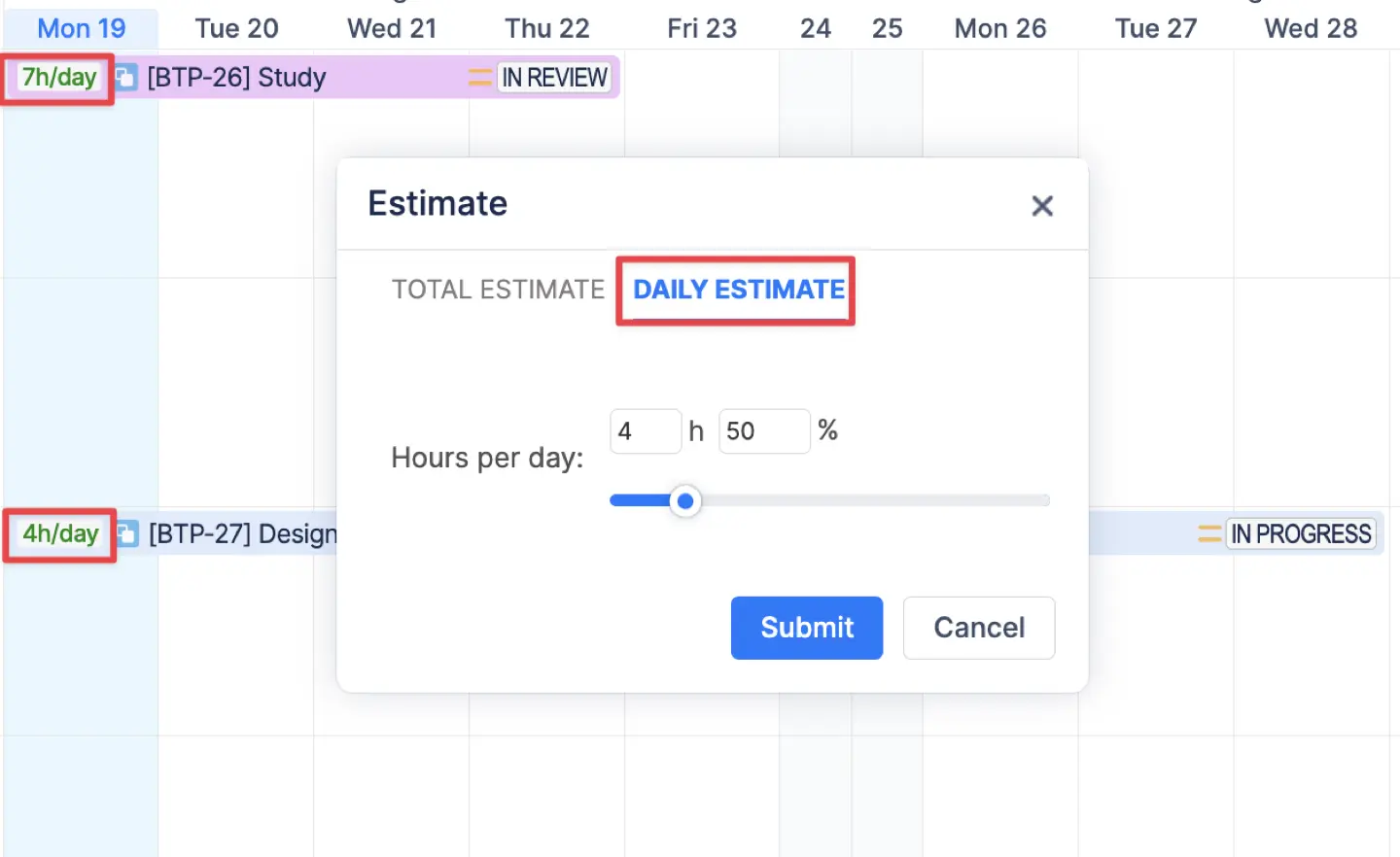 Estimating tasks in ActivityTimeline
