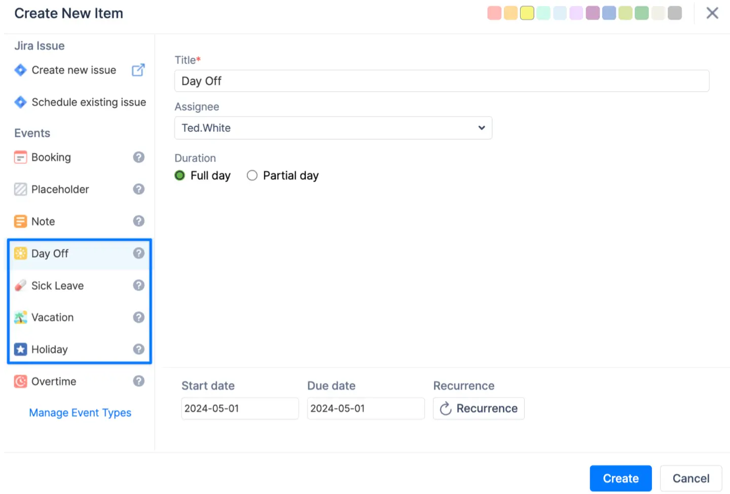 Types of Time Off Events