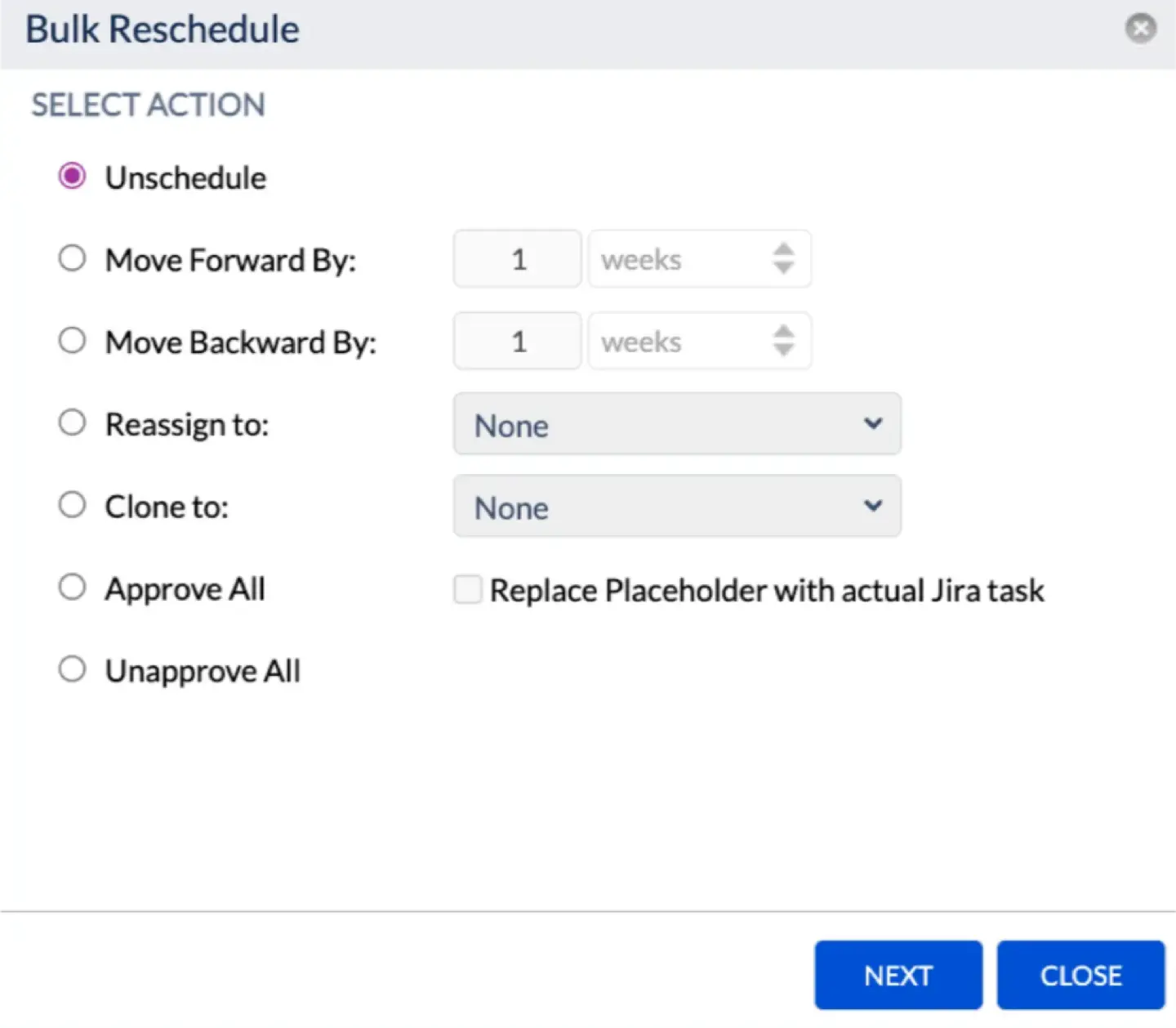 Bulk Reschedule actions in ActivityTimeline