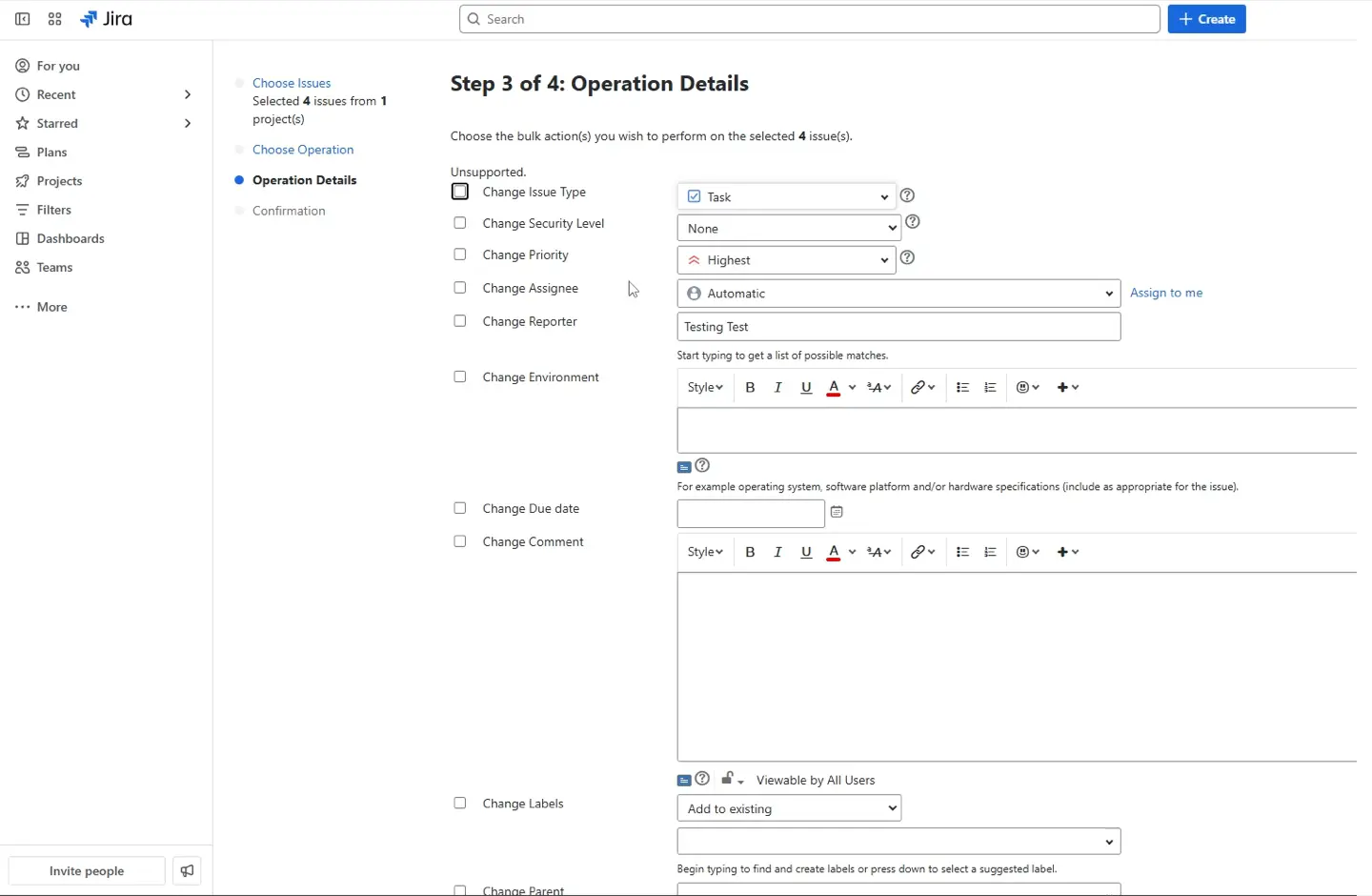 Operation details in Jira