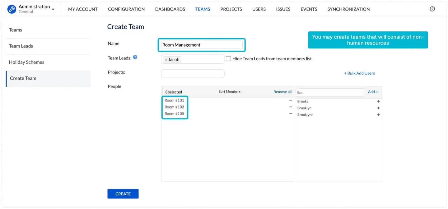 Organizing non-human resources into teams