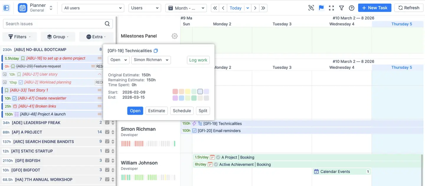 Color labeling cards on a timeline