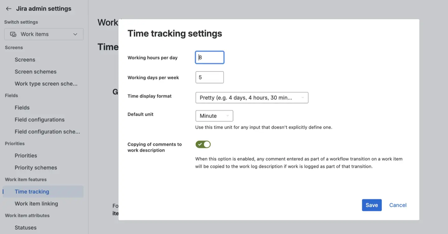The global time tracking settings