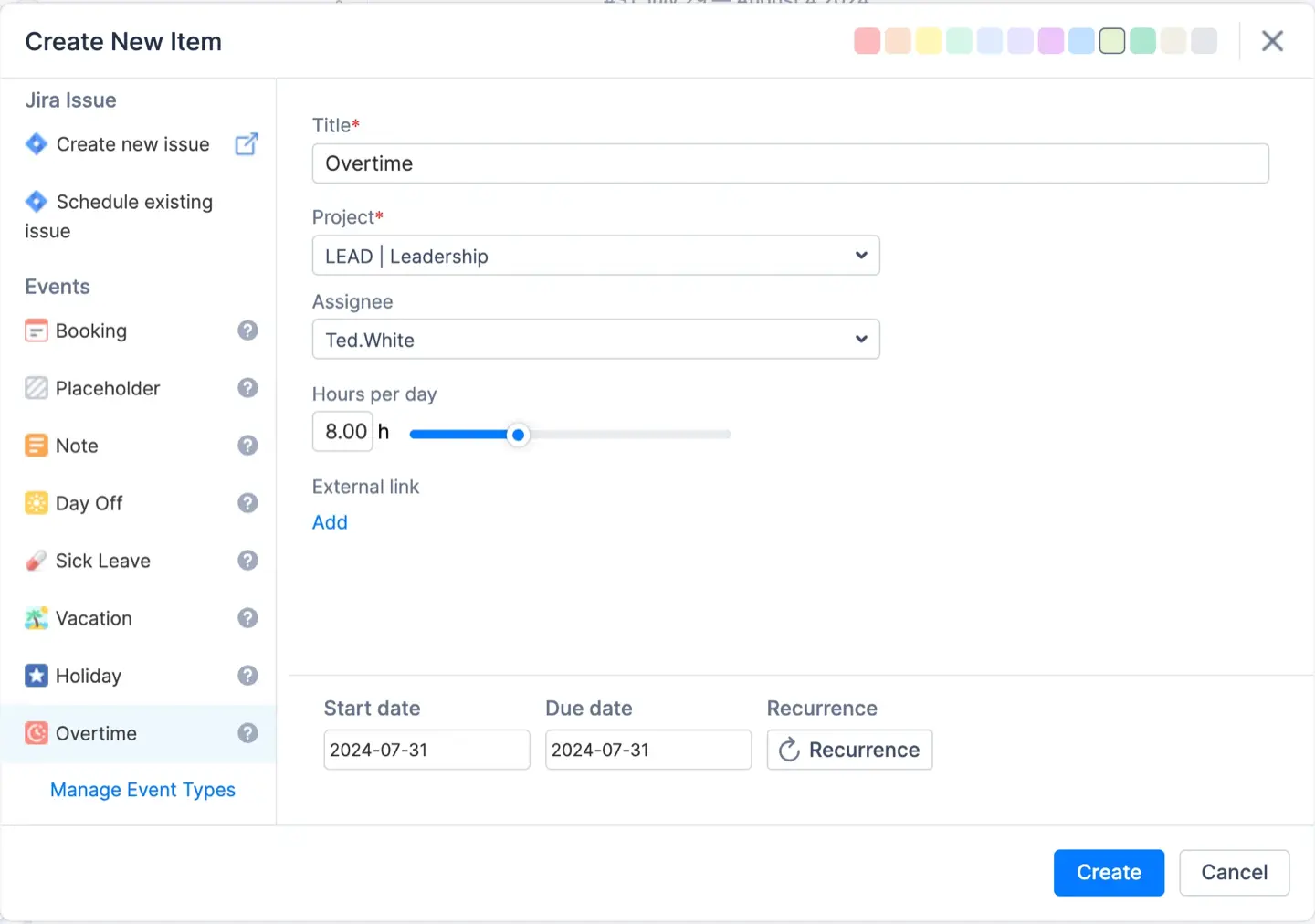 Event Types in ActivityTimeline