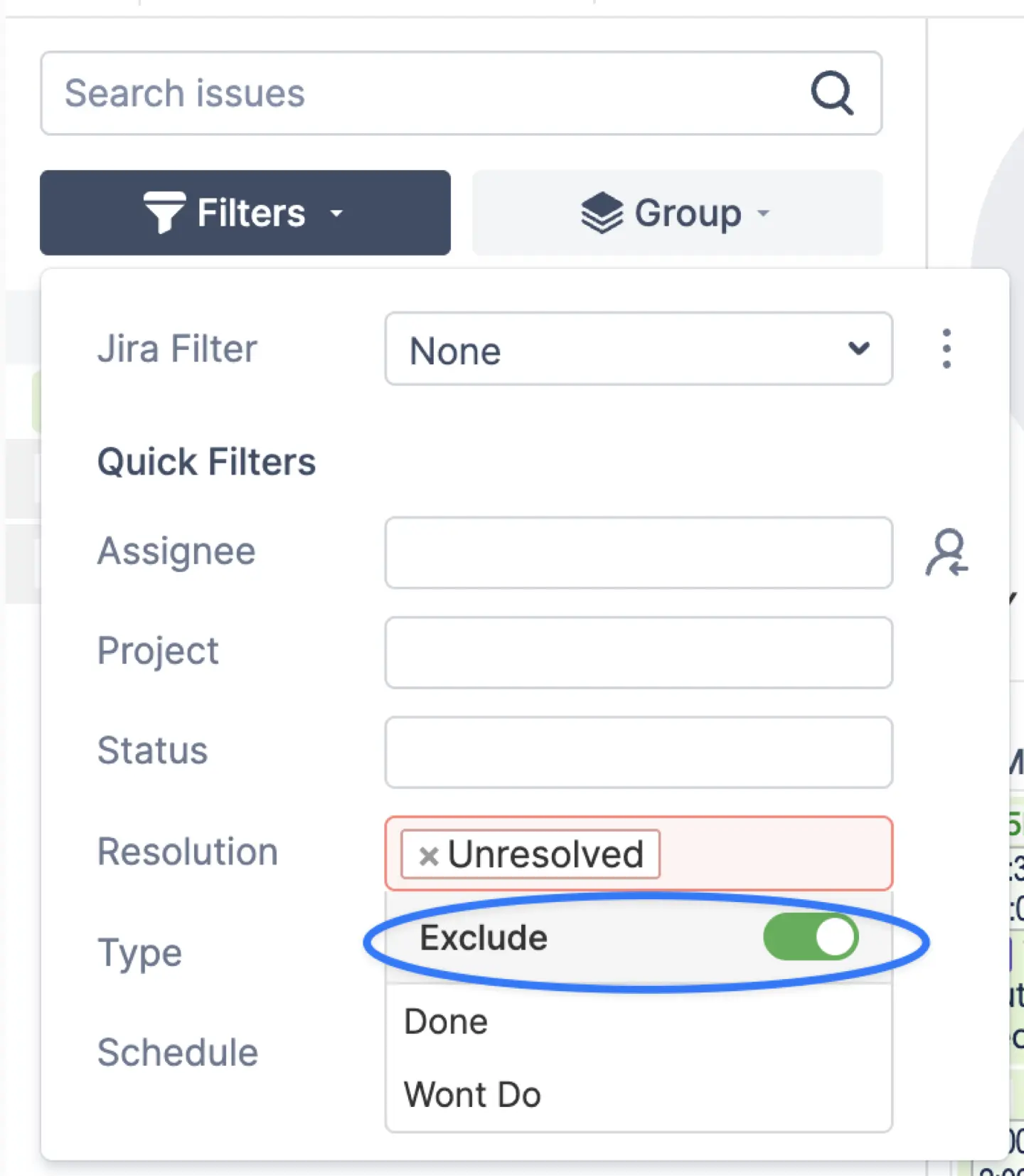 Filters in timesheets