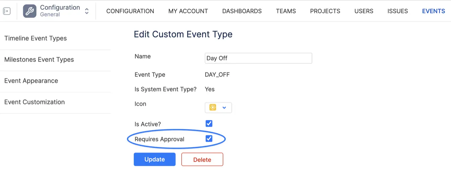 Approval for custom events