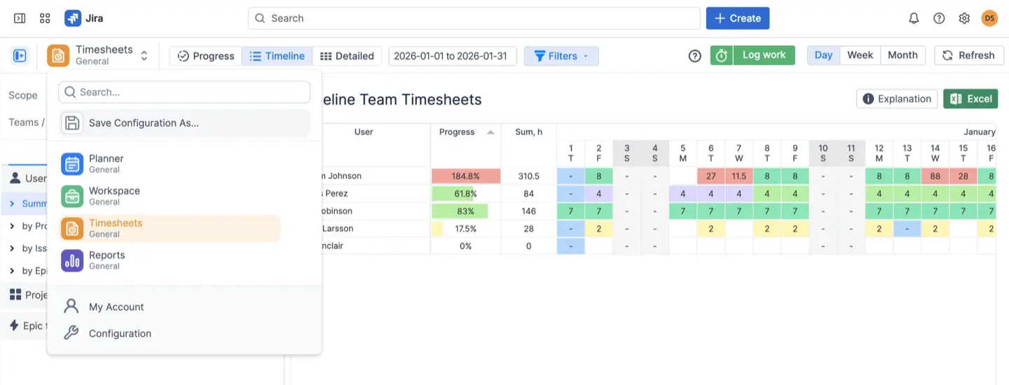 Saving a Timeline Team Timesheets' configuration