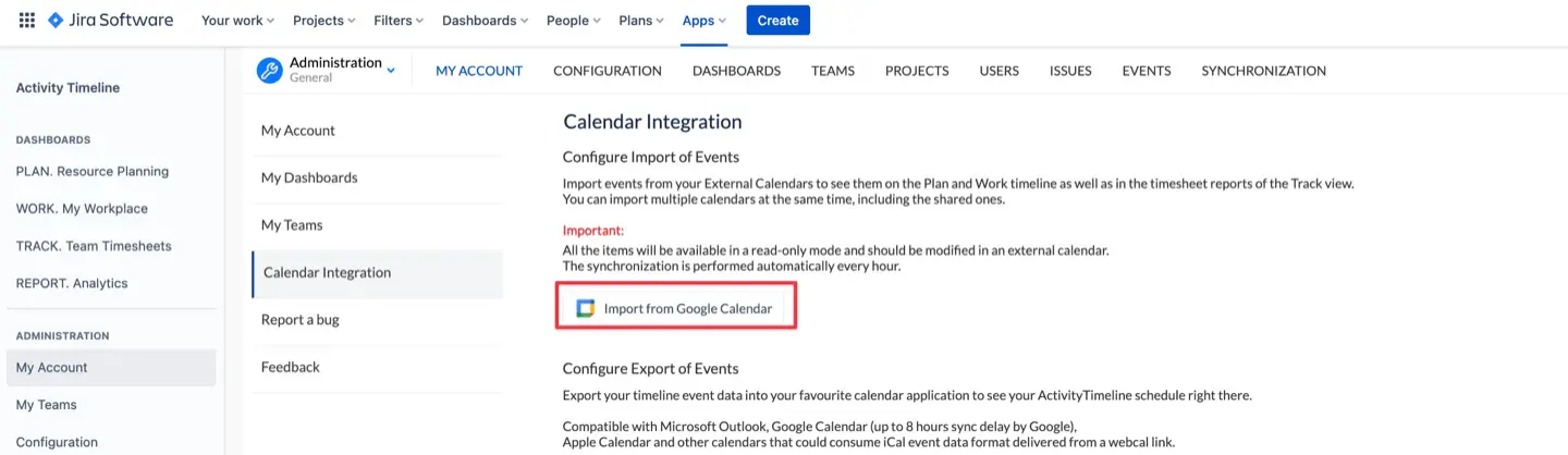 Import of events from Google Calendar