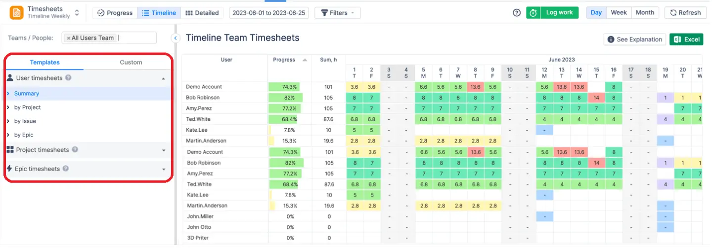 Timesheet templates