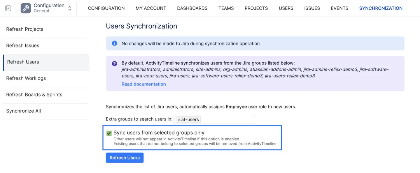 Synchronization of users