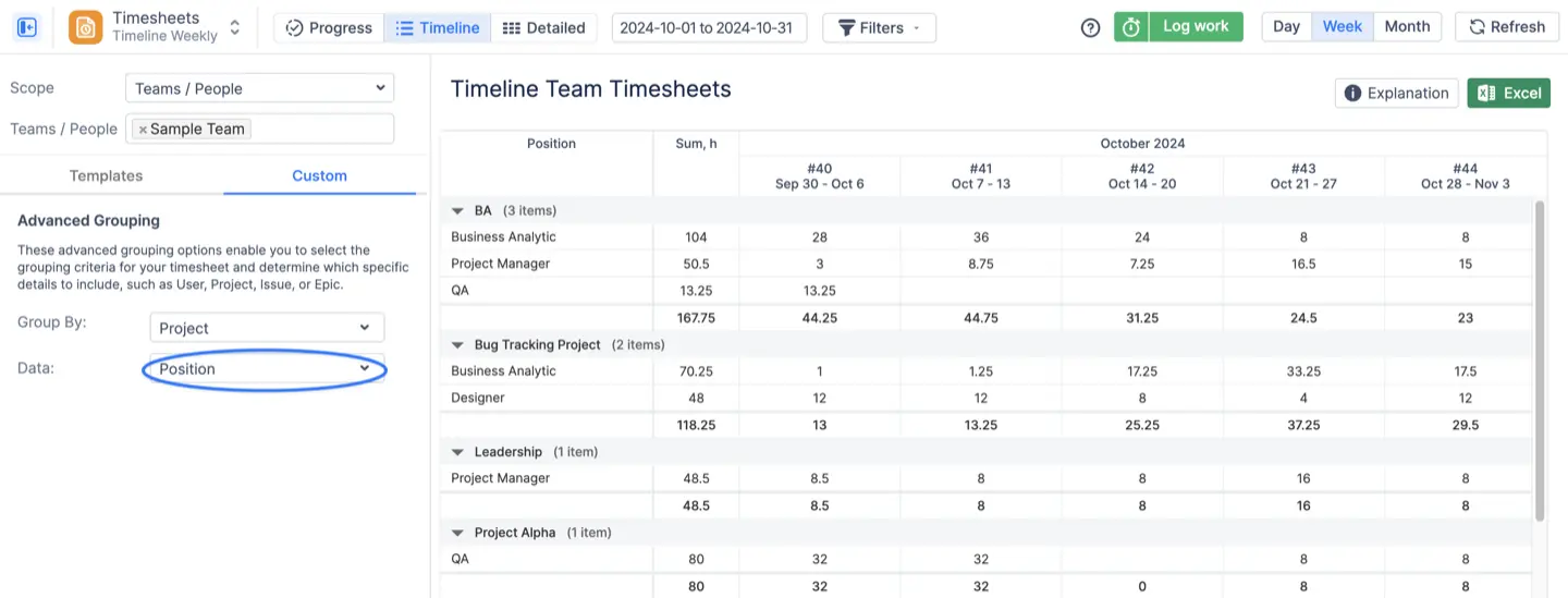 Positions in ActivityTimeline