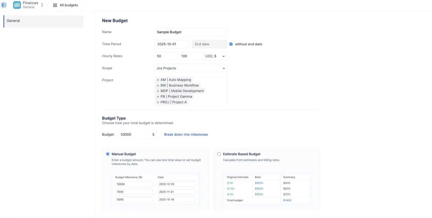 Create new budget screen