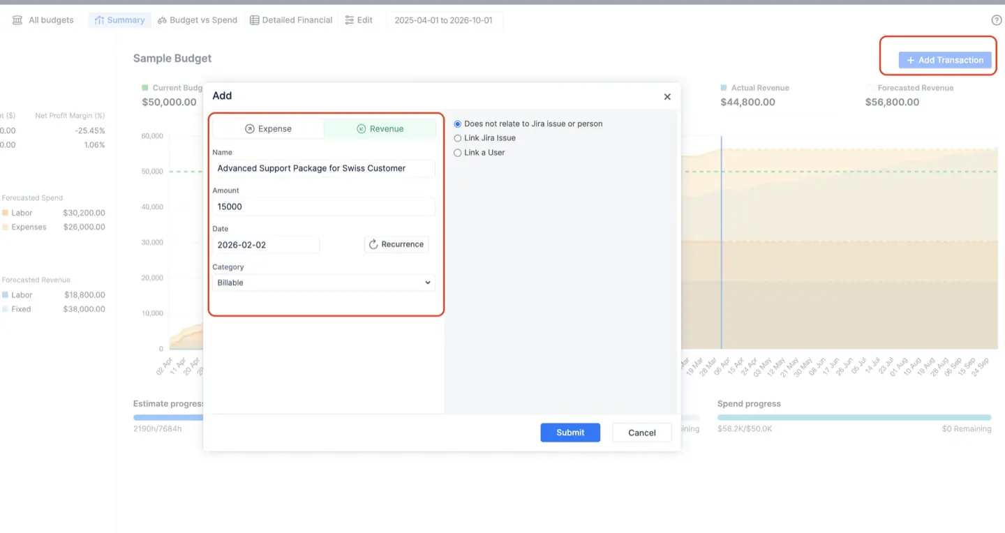 Manual adding of transactions