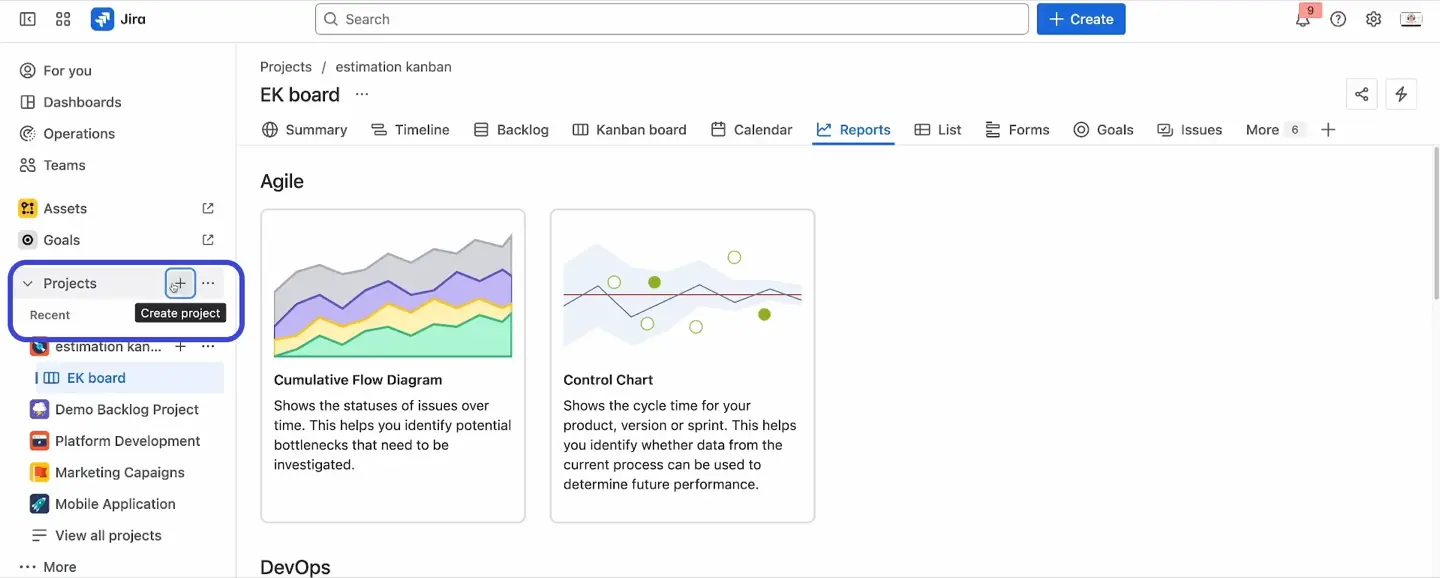 Create project in Jira
