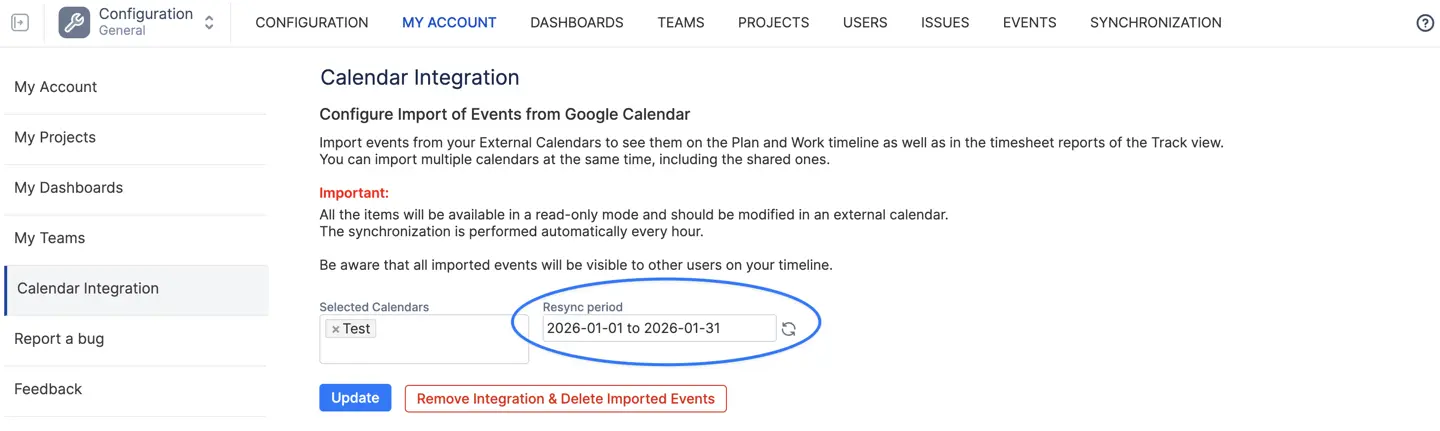 Calendar integration