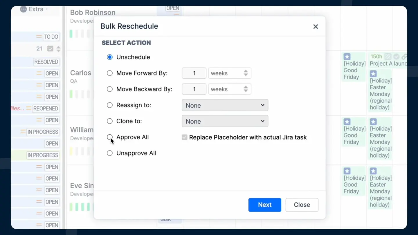 Bulk Reschedule