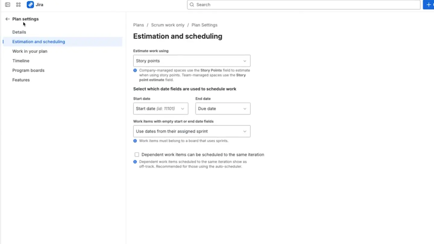 Plan Settings in Jira