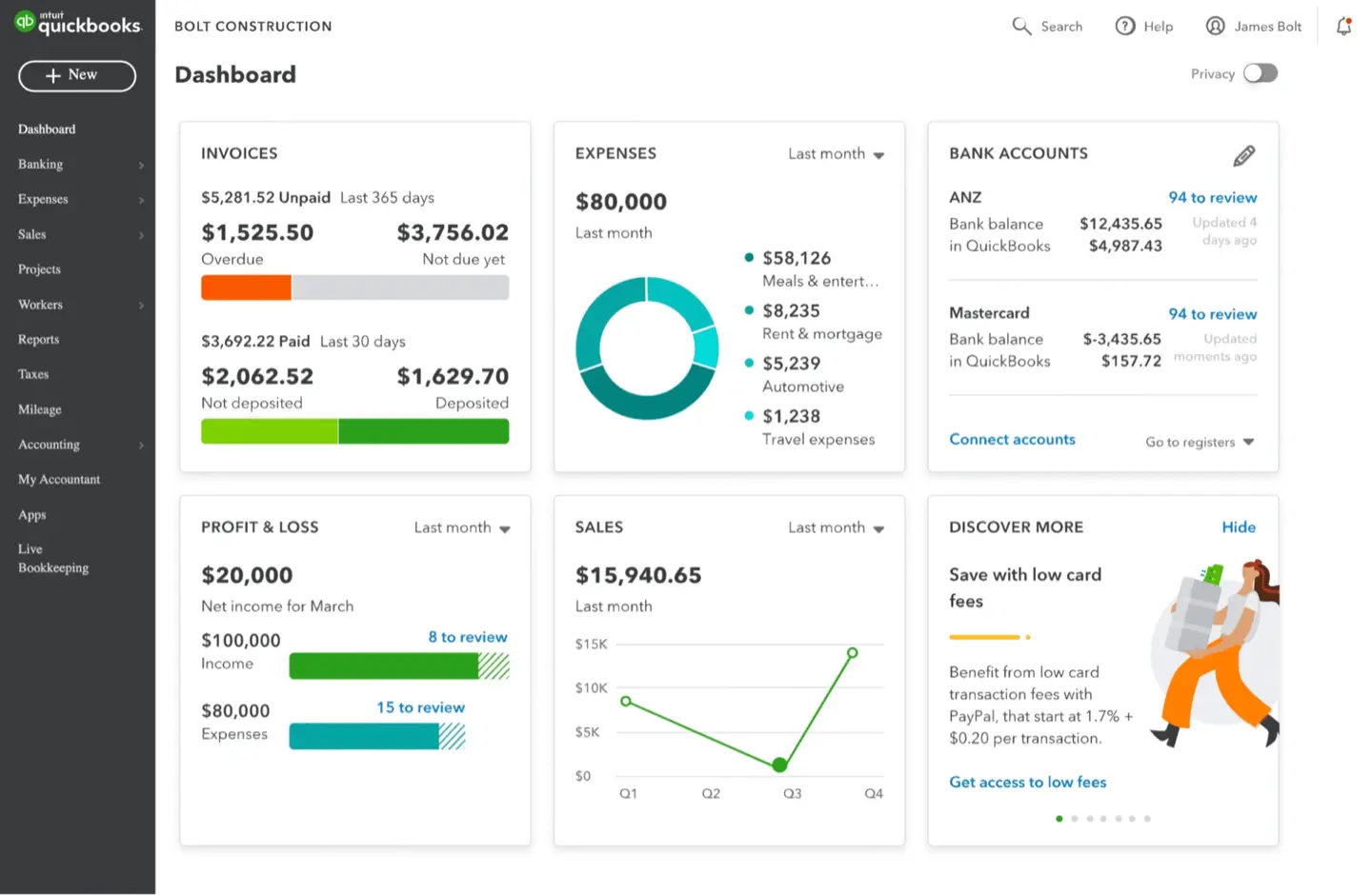 QuickBooks dashboard