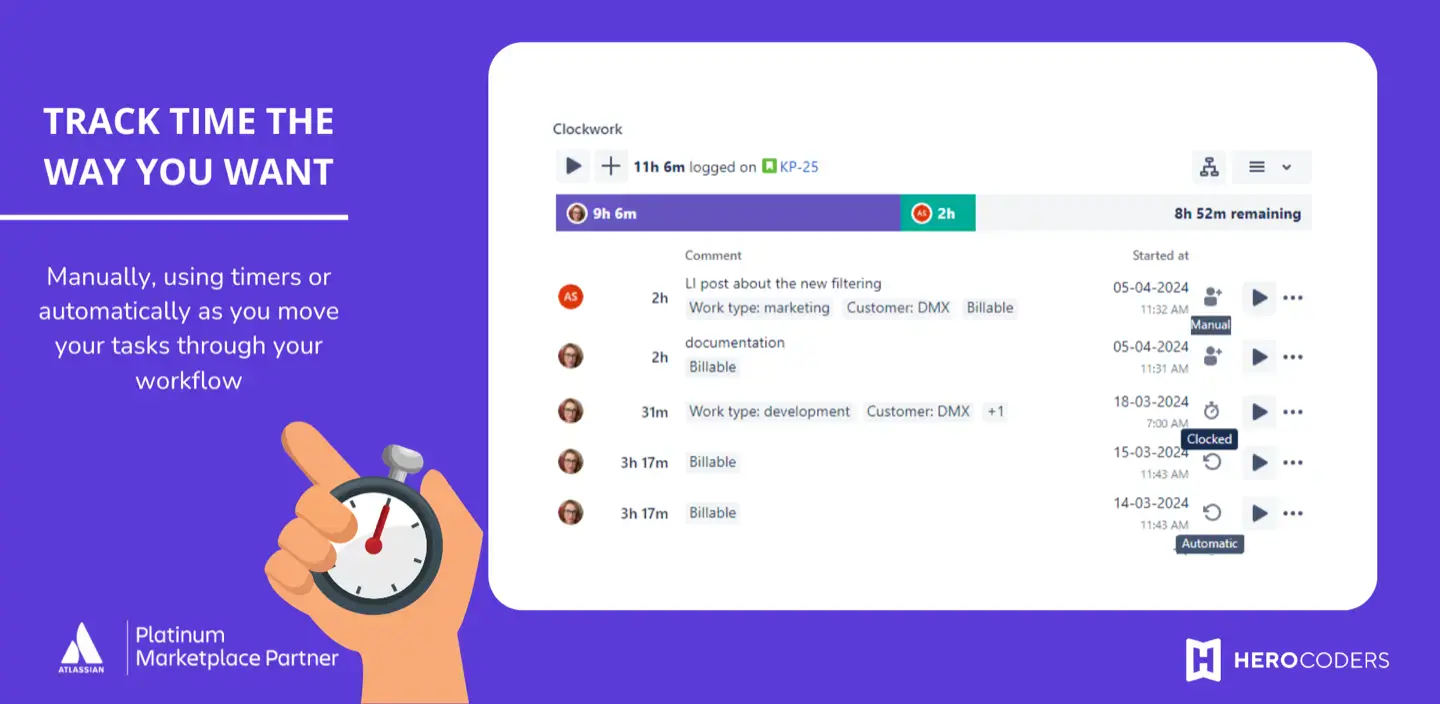 Clockwork time tracking interface in Jira