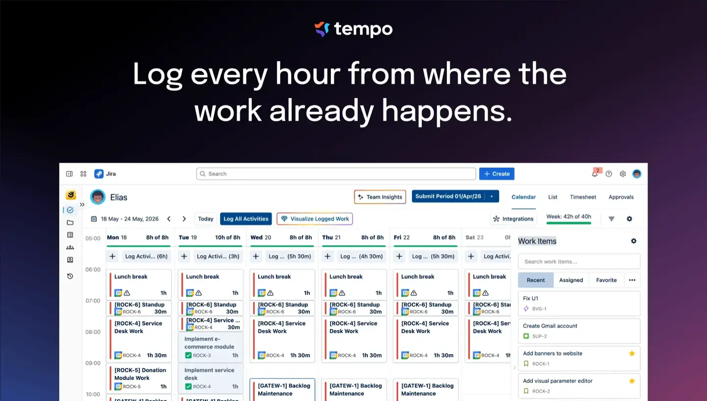 Weekly timesheet view in Tempo Timesheets
