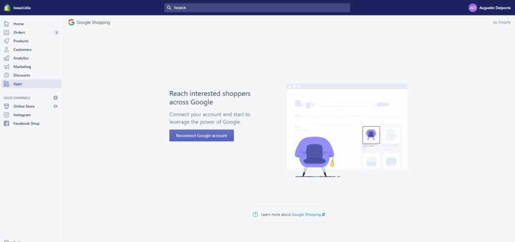 installer l'app Google Chanel de Shopify