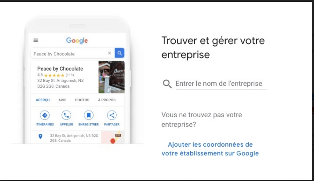 Capture Ecran Google My Business entreprise au Canada