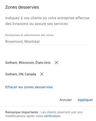 Zones Desservies Google My Business