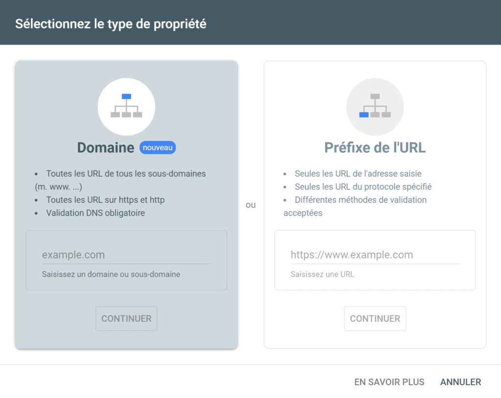 Ajouter une propriété à la Google Search Console avec le préfixe d'Url