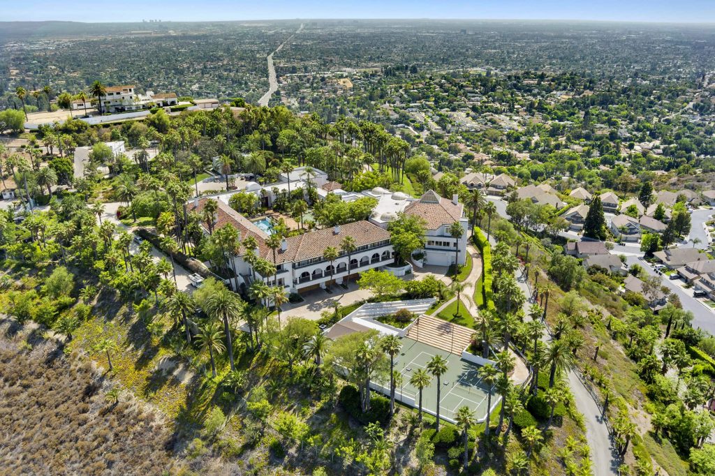 Aerial view of grand estate in North Tustin, CA